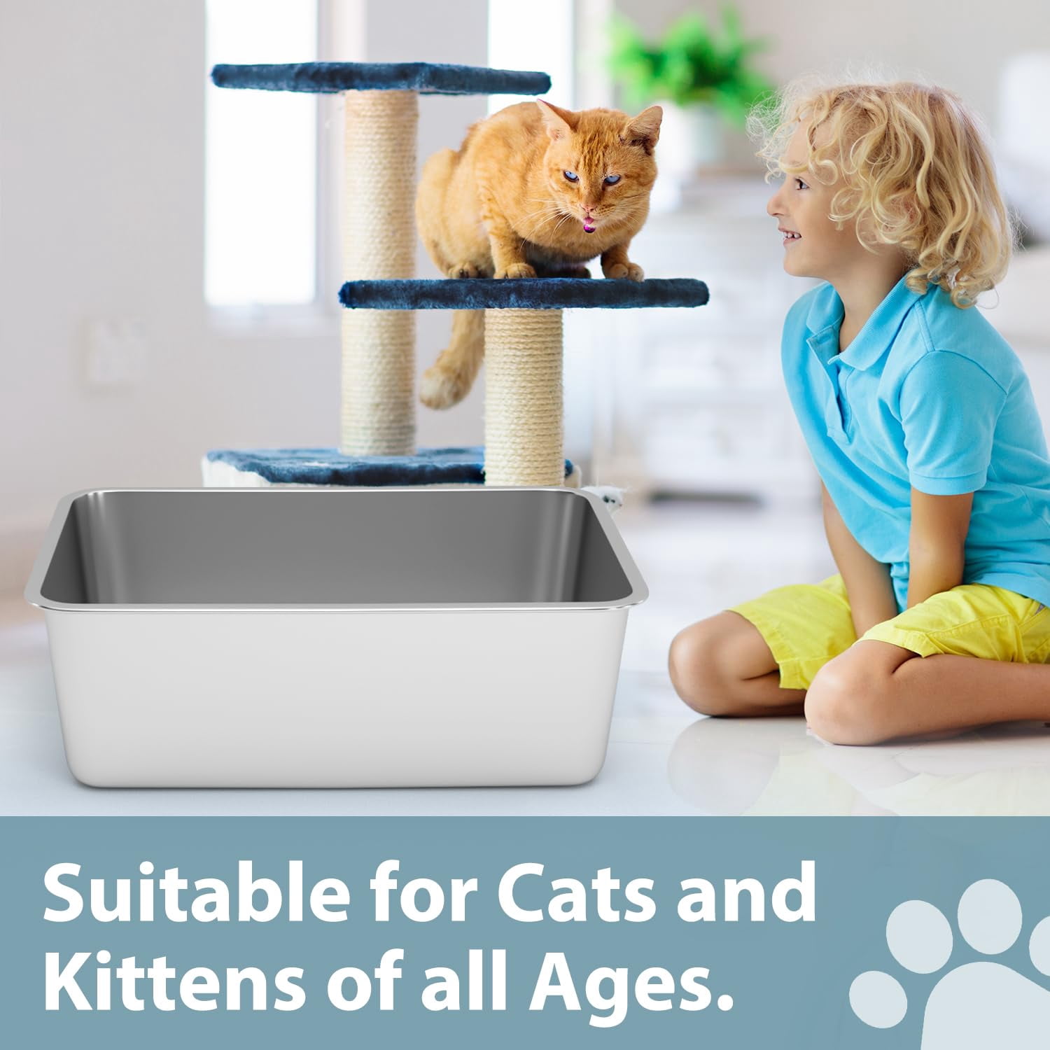 Stainless Steel Litter Box - Cat Easy To Clean  Never Absorbs Odor Stains Or Rusts (17.7" L X 13.5" W 6" H)
