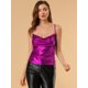 thumbnail image 3 of INSPIRE CHIC Top De Camisola Cuello Redondo Escote Metálico Brillante Correa De Espagueti Blusa Sin Mangas Para Mujer Rosa Rojo L, 3 of 6