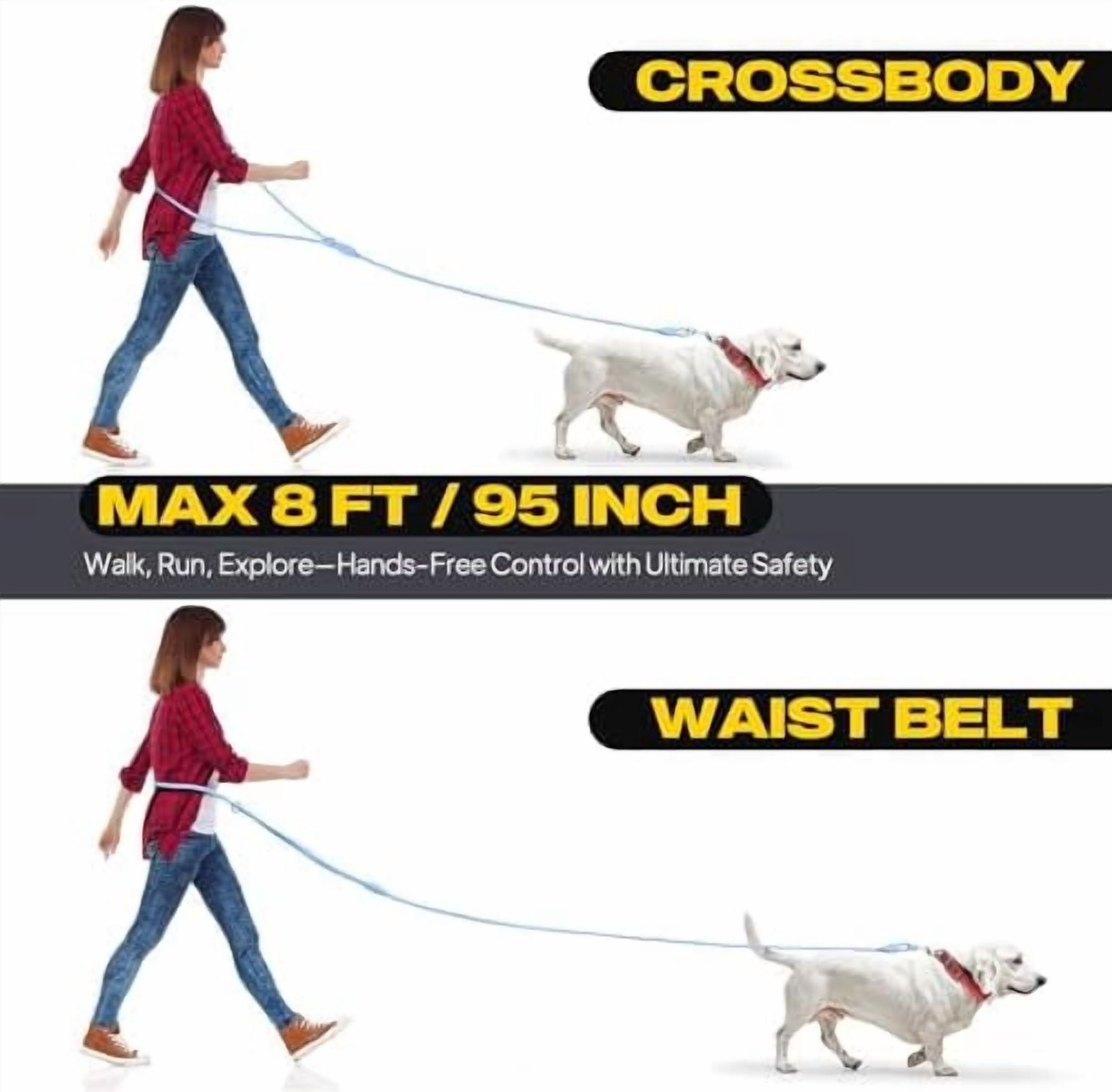 Hands Free Dog Leash for Small Dogs, Adjustable Crossbody/Waist Leash for Small/Medium/Large Dogs, Waterproof Hands-Free Dog Leashes for Running, Walking & Training(S, Blue)