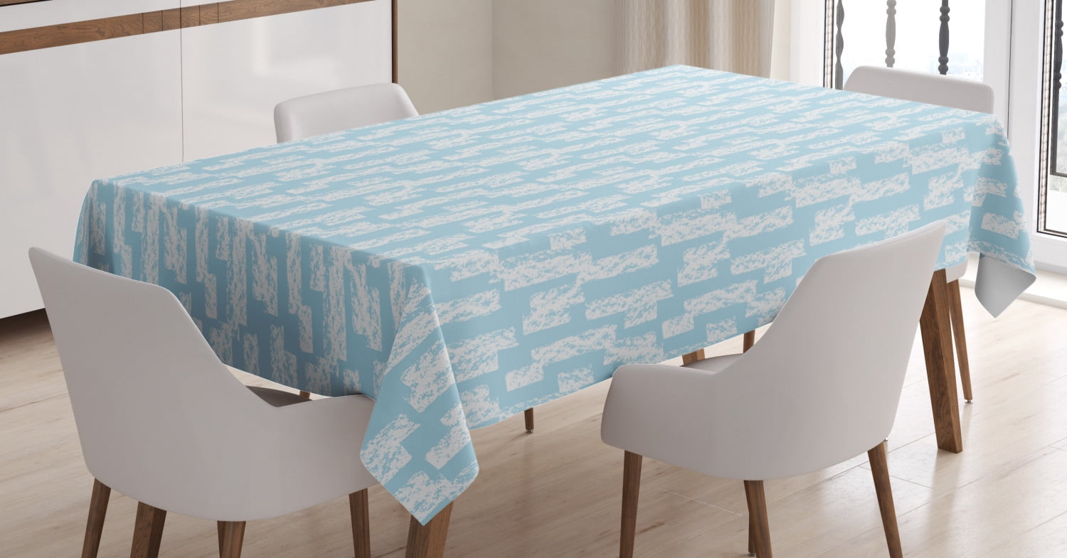Light Blue Tablecloth, Wall with Brushstrokes Seem Made by a Painter