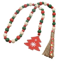 FELTECHELECTR 1Pack Vintage Christmas Beads Garland Assorted Color Wooden Tassel Shape For Home Decor