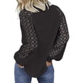 thumbnail image 1 of Sonducket Blusa de manga larga de encaje para mujer Camiseta de color sólido con cuello de encaje Prendas para la parte del cuerpo Negro L, 1 of 6