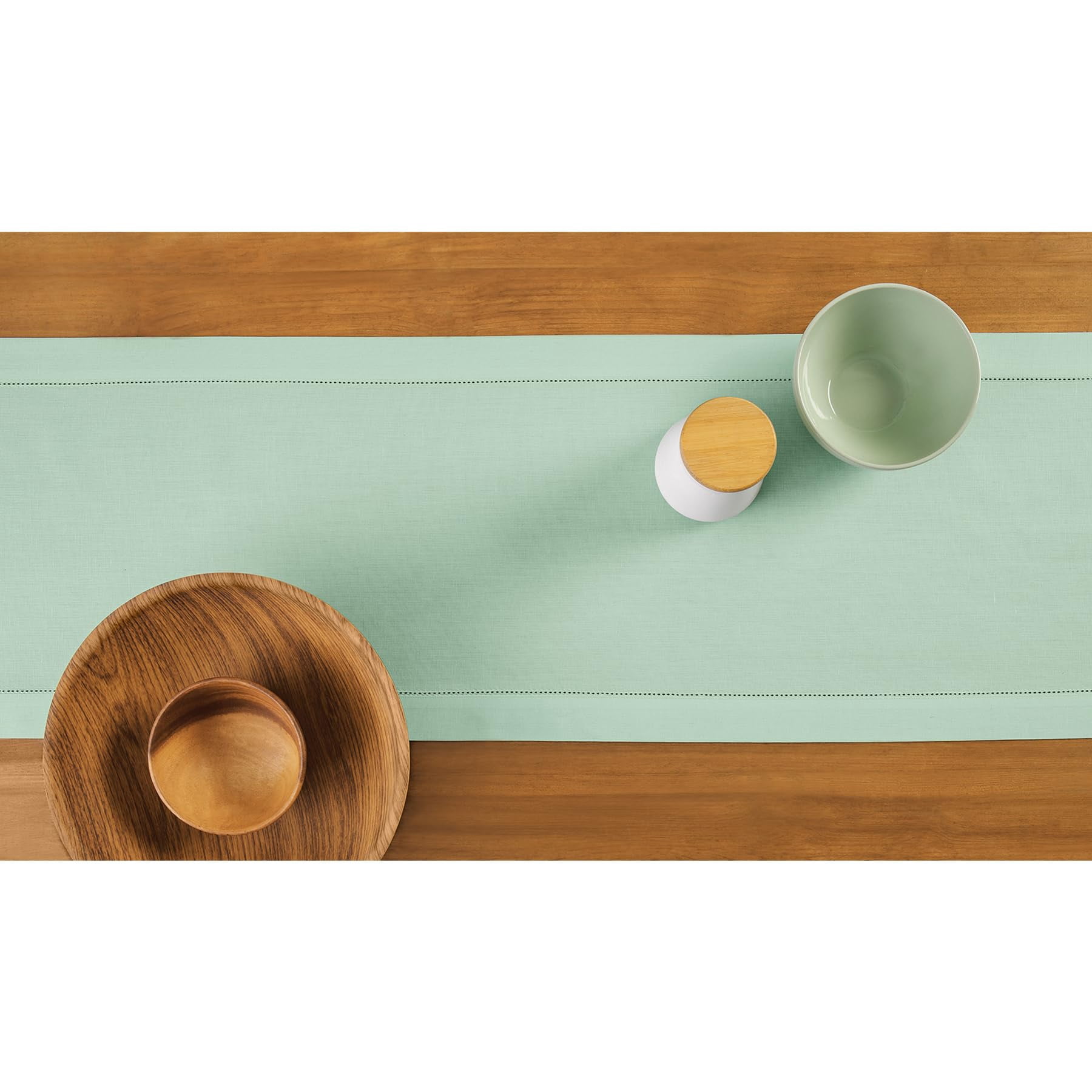 Solino Home Table Runner 108 Inches Long - Cotton Linen Hemstitch Aqua Table Runner 14 x 108 Inch for Winter, Spring, Easter, Mothers Day