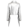 thumbnail image 4 of Haitryli Shiny Fringe Cropped Jacket for Women Long Sleeve Lapel Zip Up Western Style Biker Outerwear Silver M, 4 of 6
