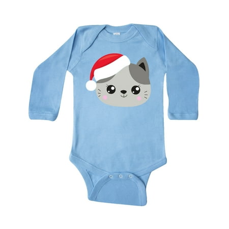 

Inktastic Christmas Cat Cat With Santa Hat Gray Cat Gift Baby Boy or Baby Girl Long Sleeve Bodysuit