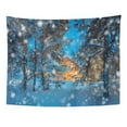 thumbnail image 1 of UFAEZU Blue Fairy Winter Fairytale Night Snowfall Landscape Wooden House Warm Light in Snowy Forest Finland Wall Art Hanging Tapestry Home Decor for Living Room Bedroom Dorm 60x80 inch, 1 of 1