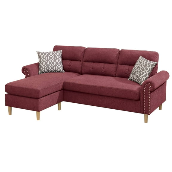 Newboti Furniture Velvet Reversible Sectional Sofa in Paprika Red 11563
