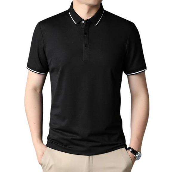 SWSMCLT Men's Short Sleeve Fitted Polo Shirt T Shirt Cotton Tshirt Soft Lightweight Work Fashion Thin Fall Black Medium