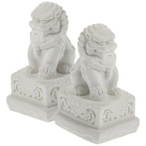 SEWCHICS Figurines Home Decor Lion Statue White Cement 2Pcs