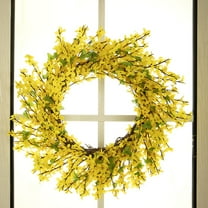 Visland 17.7in Yellow Forsythia Door Wreath for Spring Summer, Artificial Jasmine Flower Front Door Wreath for Windows Garden Wedding Home Decoration