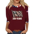 thumbnail image 3 of Youpwaven America 250th Anniversary Women's 3/4 Sleeve Top, USA 250 Years Patriotic Graphic Shirt, 4th of July Waving Flag Crew Neck Tee with Contrast Trim, 3 of 7