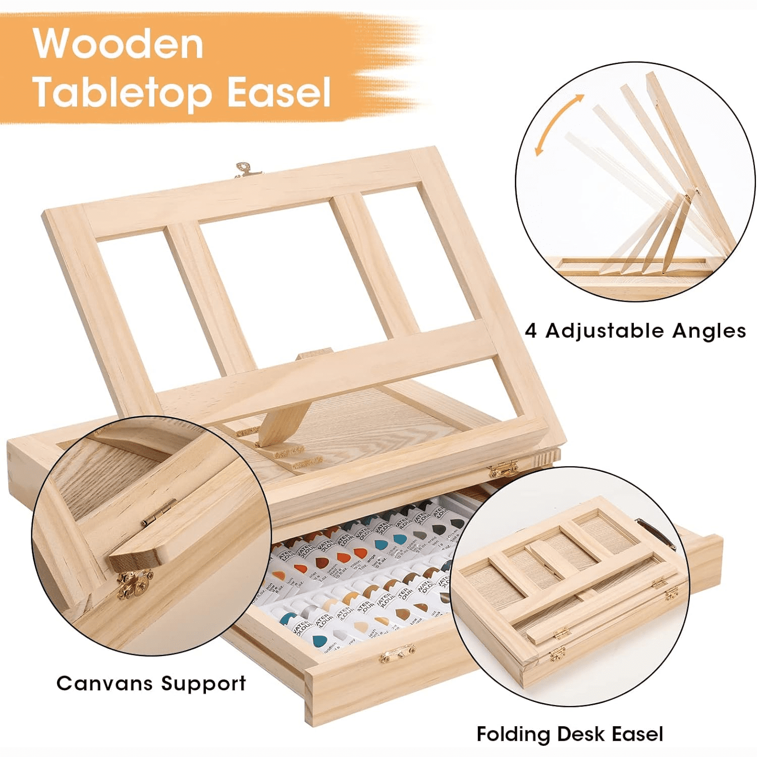 Painting Supplies Set, 49 Pieces Watercolor Painting Kit with Wooden Tabletop Easel, Includes Watercolor Paints, Brushes, Palette, Canvas Panels and Painting Pads