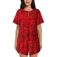 thumbnail image 1 of Balery Red Rose Conjunto de Pijama para Mujer con Estampado, Dos Piezas de Manga Corta y Shorts, Ropa de Dormir Suave con Cuello Redondo y Bolsillos-XX-Large, 1 of 6