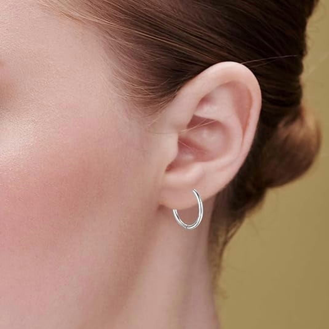 Nmkwnr 6 Pairs Flat Back Stud Earring Lightweight Hoop Earrings 316L Stainless Steel Stud Earrings for Women Men, Silver