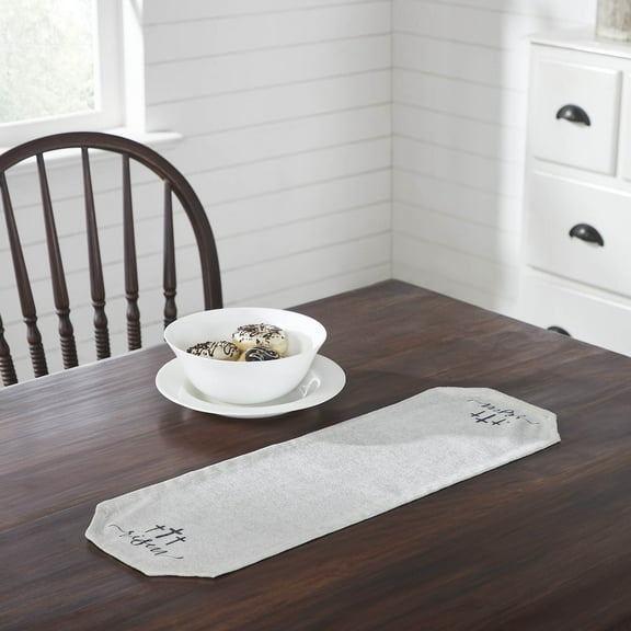 VHC Brands Farmhouse Spring Table Decor for Dining Room Kitchen Religious Easter White Tabletop Linens Risen Runner 8x24 Inches, 2 Foot Long