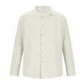 thumbnail image 3 of Mens Cotton Linen Dressy Blouses, Long Sleeve Shirts for Men Fall Business Casual Loose Fit Solid Color Lapel Button Down T-Shirts S-3XL, 3 of 4