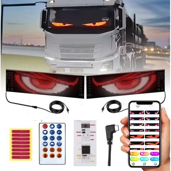 Devil Eyes Light for Cars, Car Window Flexible LED Display Screen Panel, Dynamic Big Eye Lights for Windshield with APP Control and Remote Controller