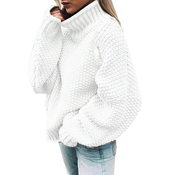 felwors Womens Turtleneck Oversized Sweaters Batwing Long Sleeve Pullover Loose Knit Jumper White, S