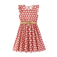 thumbnail image 1 of Vestido para Niñas PATPAT Rojo Floral con Mangas con Volantes y Cinturón 6-7 Años, 1 of 9