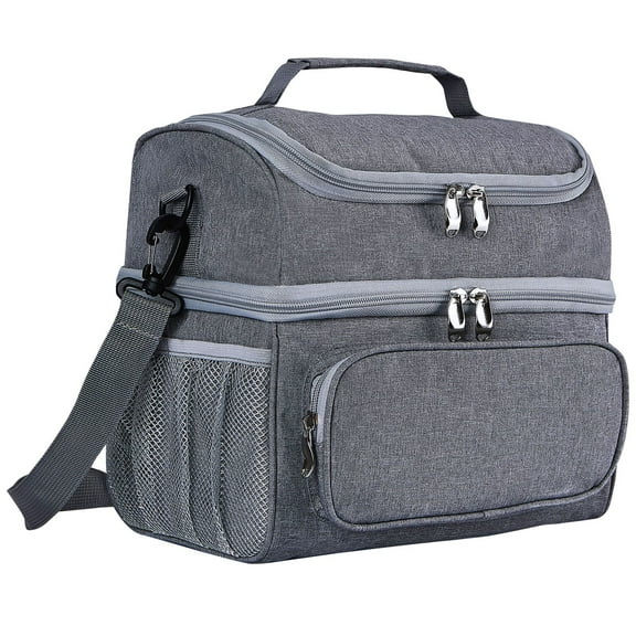 COUTUDI 14L Large Insulated Lunch Bag for Men Women Adult Reusable Leakproof Tote Cooler Lunch Bag for Office Work Double Deck with Shoulder Straps （Grey）