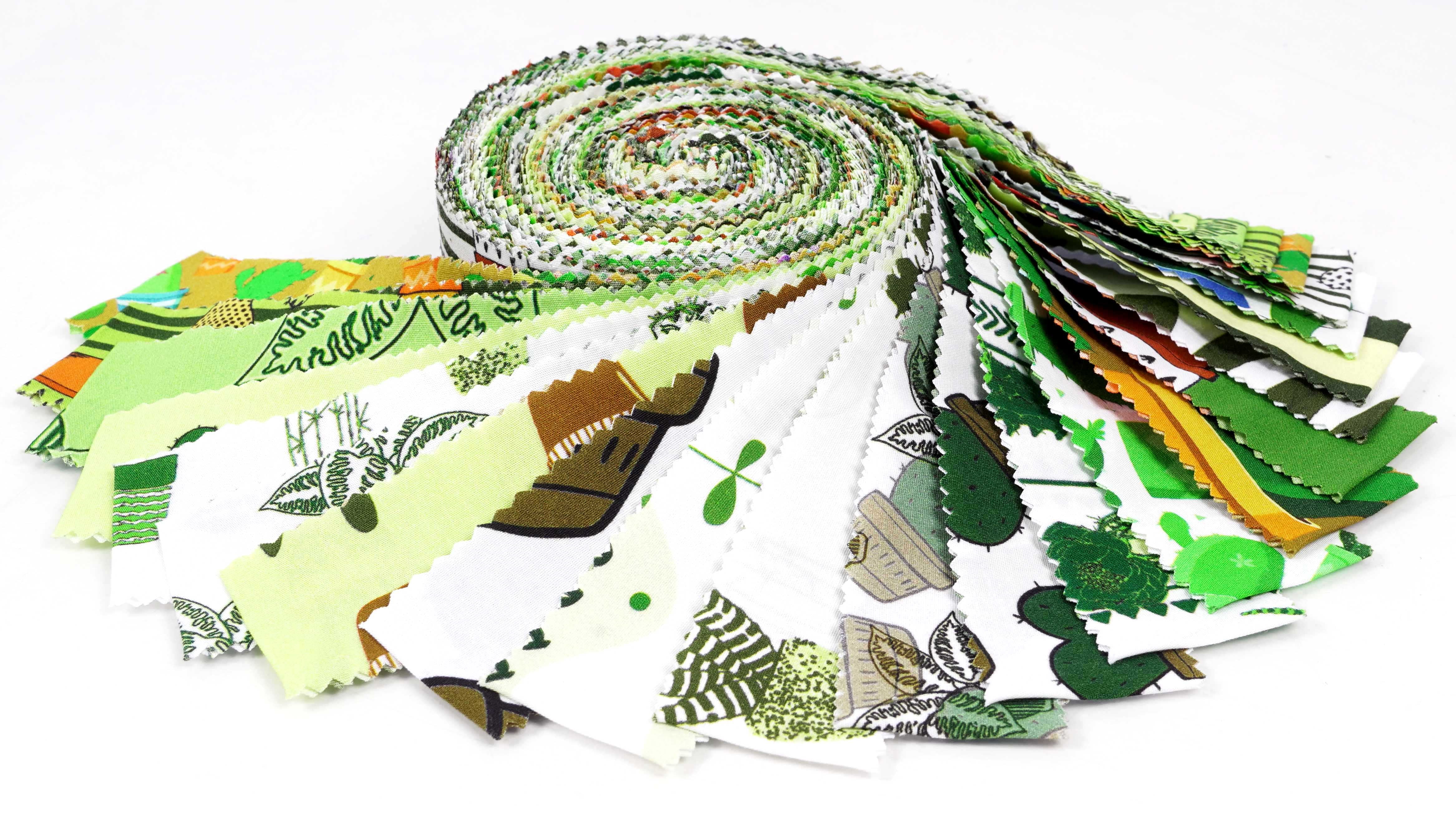Soimoi 40Pcs Japanese Print Precut Fabrics Strips Roll Up 1.5 inches Cotton Jelly Rolls For Quilting - Green