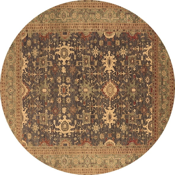 Ahgly Company Indoor Round Oriental Brown Traditional Area Rugs, 3' Round