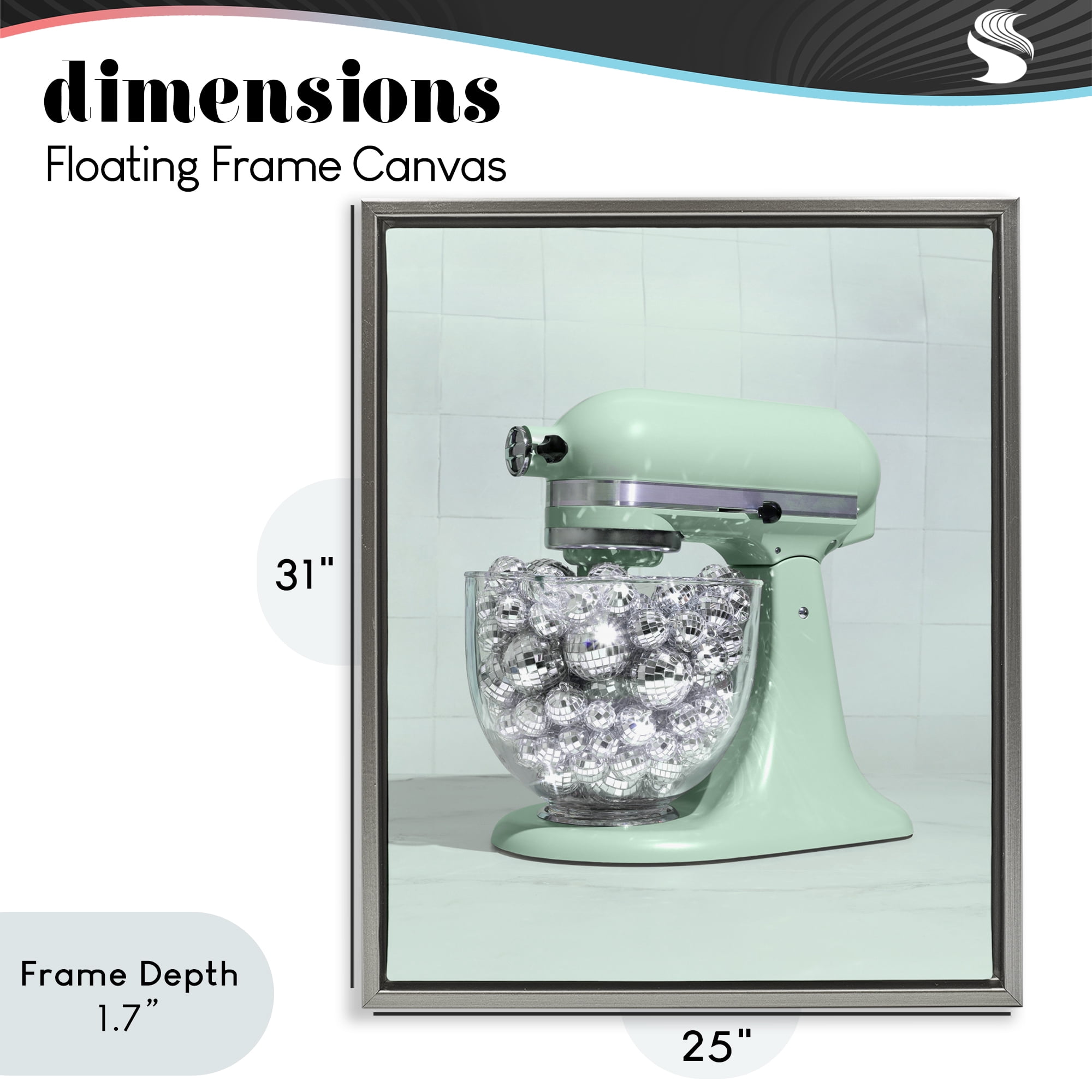 Stupell Industries Disco Kitchen Mixer over Green Gray Framed Floater Canvas Wall Art, design by LISH Creative