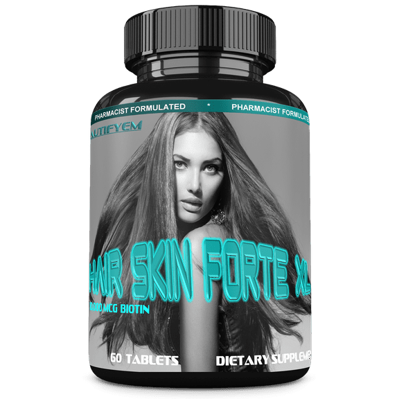 HAIR SKIN FORTE XL  Hair Growth Supplement | Hair Skin Vitamins | 10000 mcg Biotin | Collagen | Fuller, Thicker Healthy Hair | Women Hair Growth Supplement | Tight and Younger Skin. 90 Tablets