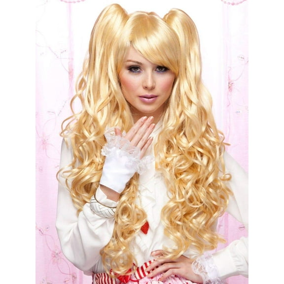 Joi Blush Wig Color Apricot Blonde - Sepia Wigs Lolita Anime Full Hair Style Pigtails Synthetic Straight Costume Fantasy Long Layered Curls Bundle MaxWigs Hairloss Booklet