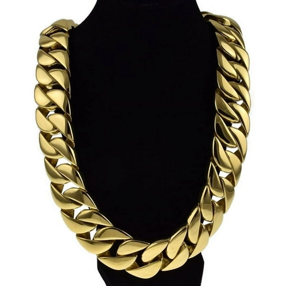 Mens Huge Chain 316L Stainless Steel 30 MM Wide Chunky Cuban Link Gold Finish 28" inch x 30MM Big Hip Hop Necklace