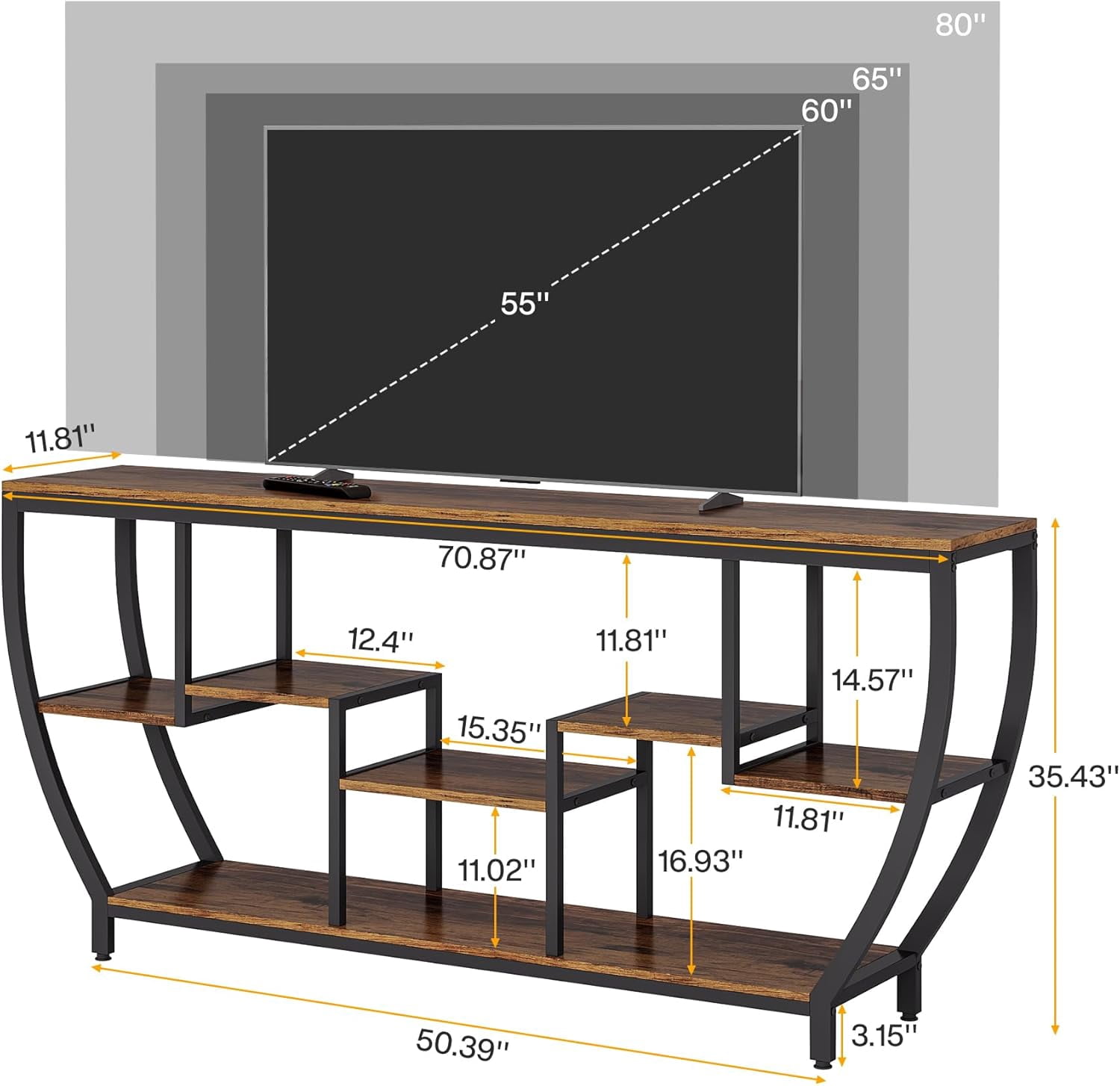 Tribesigns  Entertainment Center with Storage Shelves, 70.9 Inch TV Stand for Television up to 80 Inches for Living Room,Rustic Brown