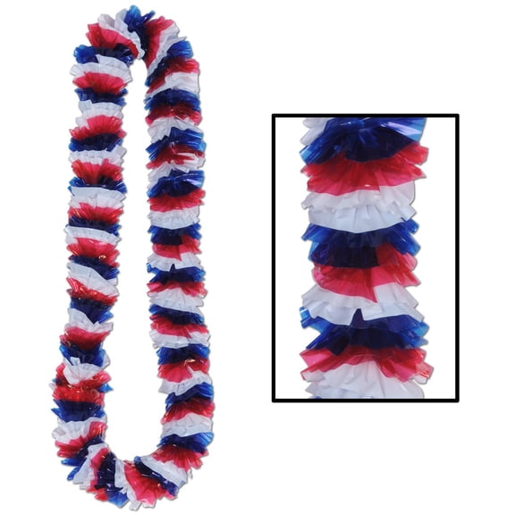 Club Pack of 100 Red, White and Blue Patriotic Soft-Twist Poly Party Leis
