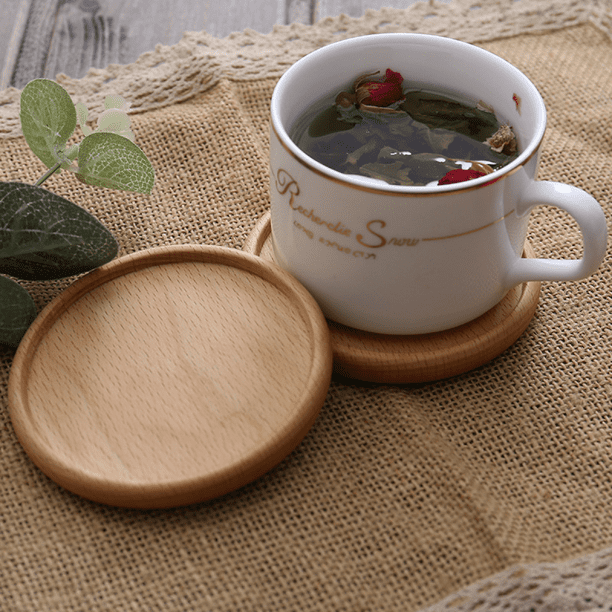 Wooden Coasters for Drinks 4 Pack 3.4 Inch Beech wood Drink