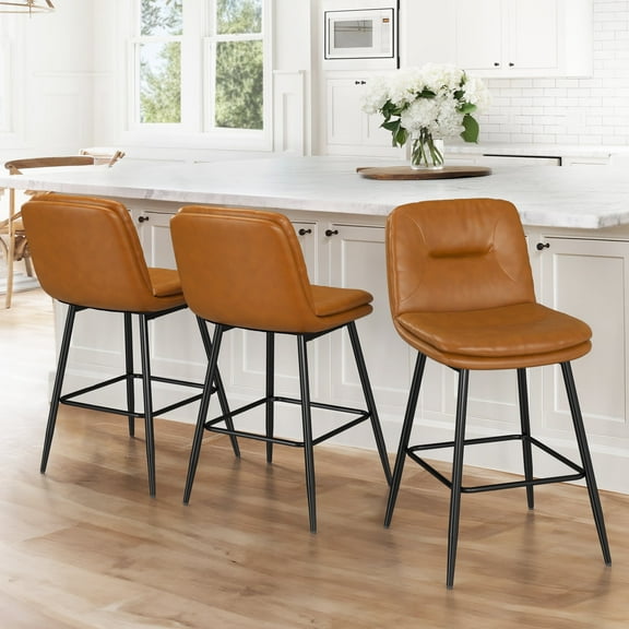 Dycanpo 24”H Bar Stools Set of 3, Double-Layer Upholstered, for Home Kitchen, Whiskey Brown