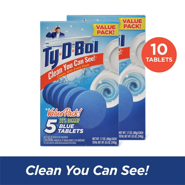 (2 Pack) TyDBol Toilet Cleaner Blue Toilet Bowl Cleaner Tablets Bleach Free 1.7 Oz 5 Pack