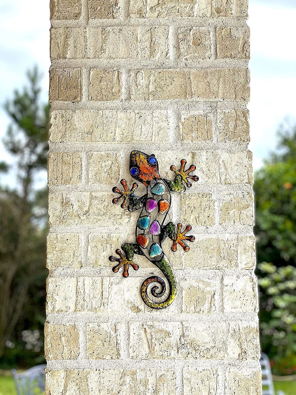 S/2 Lizard Gecko Decor Colorful Metal Home Garden Fence Yard Wall Art Sculptures Indoor Outdoor 12"