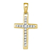 MACEY WORLDWIDE JEWELRY 10K Yellow Gold Diamond Small Cross Necklace Pendant 1/8 Ctw.