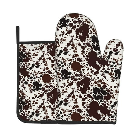 

Zeuib Cow Skin Print Oven Mitt & Pot Holder Set 2-Pack Kitchen Gloves and Hot Pads for Cooking BBQ Grilling Baking