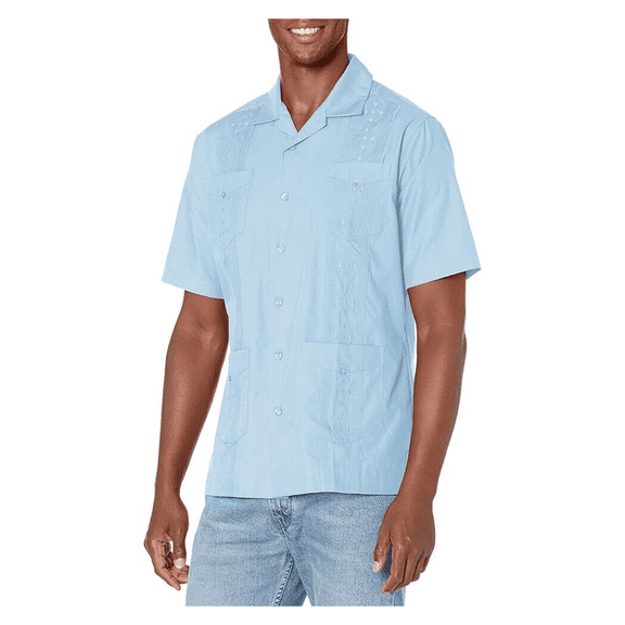 Cubavera Men's Short Sleeve Embroidered Guayabera Shirt, Blue Bell, XX-Large