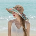 thumbnail image 5 of CoCopeaunts Sun Beach Straw Hat for Women Breathable Flower Scarve Lined Stylish Bow Roll up Foldable UV Protection Fishermen Hat Travel, 5 of 8