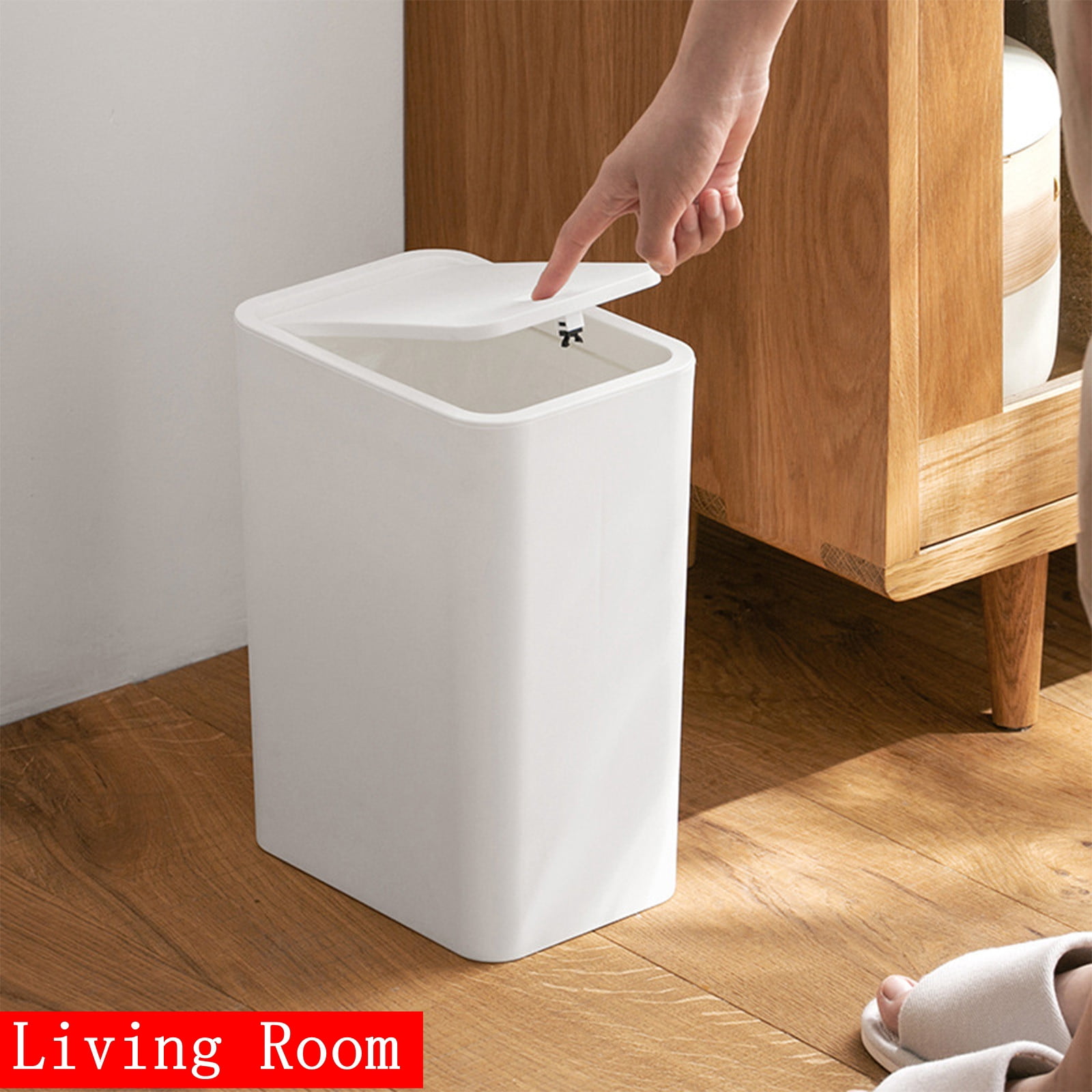Bxaolu 3.0 Gallon Small Trash Can with Lid, Bathroom Garbage Can with Pop-Up Lid, Waste Basket for Bathroom, Kitchen, Bedroom, Powder Room, Craft Room, Office, College (White)