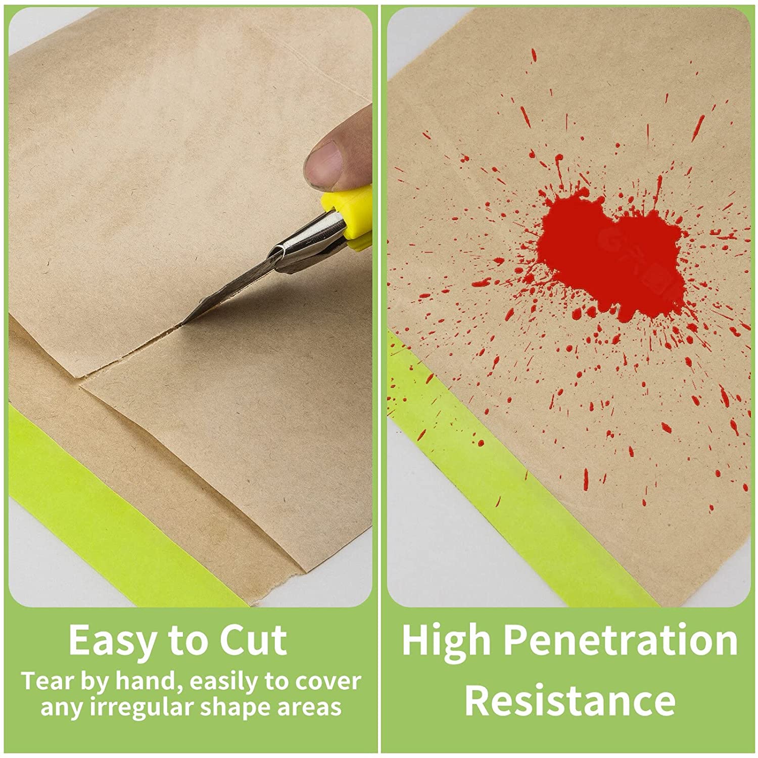 Teddy Run Pre-Taped Masking Paper for Painting - 12 inch x 50 feet Tape and Drape Painters Paper, Paint Adhesive Protective Paper Roll for Covering Skirting, Frames, Cars and Auto Body (2 Rolls)