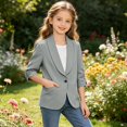 thumbnail image 6 of Grblisyd Girls Solid Color Lapel Suit Coat Button Down Half Long Seeve Blazer Jacket, 6 of 8