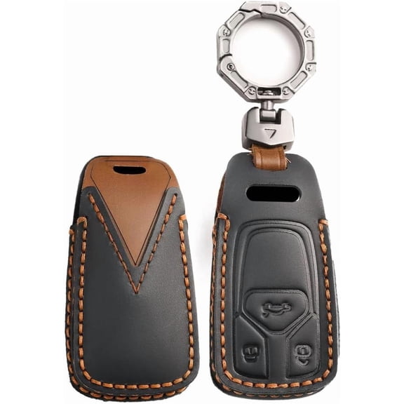 Key Fob Cover Compatible with Fit for Audi A3 A4 S4 RS4 A5 S5 RS5 A6 A7 TTS R8, Car Key Fob Cover Case Keychain Leather Key Holder 3 Buttons Remote Protection Shell,1,Black