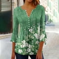 thumbnail image 2 of CYMMPU Loose Fit Button V Neck Flare Sleeve Floral Printed Spring Tops Blouses for Women Dressy Casual Tunic Tops Fall Trendy Shirts 3/4 Sleeve Empire Waist A Line T-Shirts XL, 2 of 5