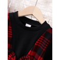 thumbnail image 3 of Girls Clothes Black and Red Plaid Round Neck Long Sleeved Casual Dress with Bowknot Fall Winter Big Kid Clothes, 3 of 5