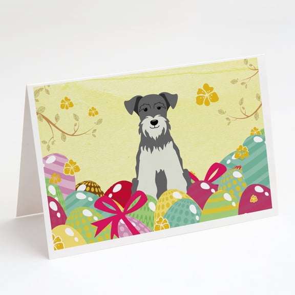 Caroline's Treasures Miniature Schnauzer Salt and Pepper Easter Eggs Greeting Cards with Envelopes, 5" x 7" (8 Count)