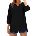 thumbnail image 2 of Babysbule Women's V-Neck Embroidered 3/4 Sleeve Blouse, Lightweight Cotton Linen Loose Tunic Top for Spring and Summer Casual Wear, 2 of 9