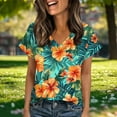 thumbnail image 3 of Cloaraye Short Sleeve Shirts for Women Summer V Neck T Shirts Casual Loose Floral Print Boho Basic Tees Trendy Fashion, 3 of 6