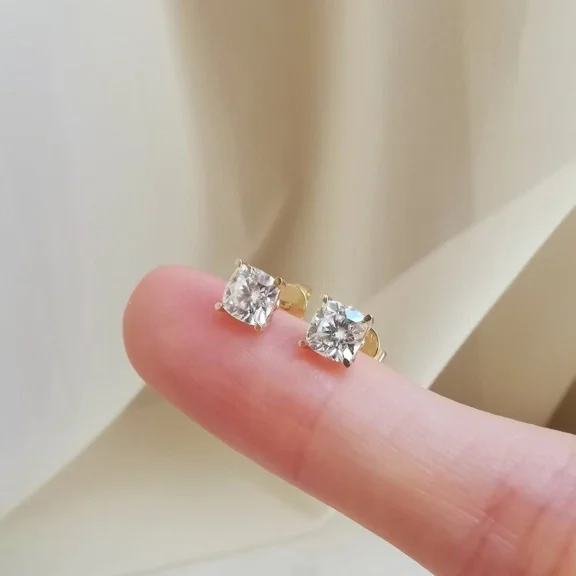 2CT Cushion Lab Created Solitaire Diamond Stud Earring 14k Yellow Gold Plated